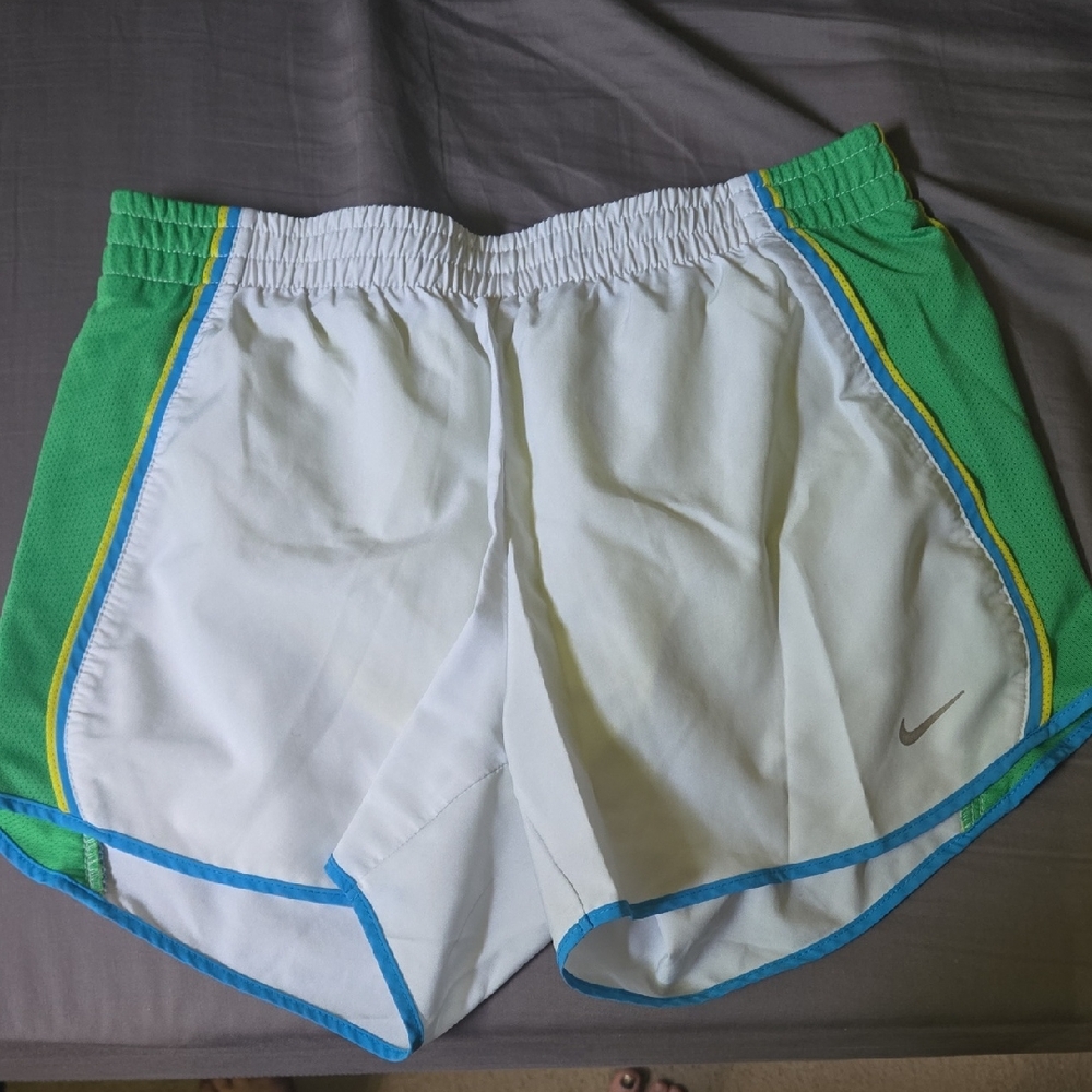 Nike White Shorts with Green and Blue Trim